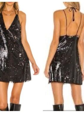 Free People Black Sequin Halter Mini Dress
